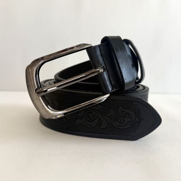 Vintage Black Western Belt – Engraved Simple Design, Unisex, Fits 26–34, New - Picture 7 of 9